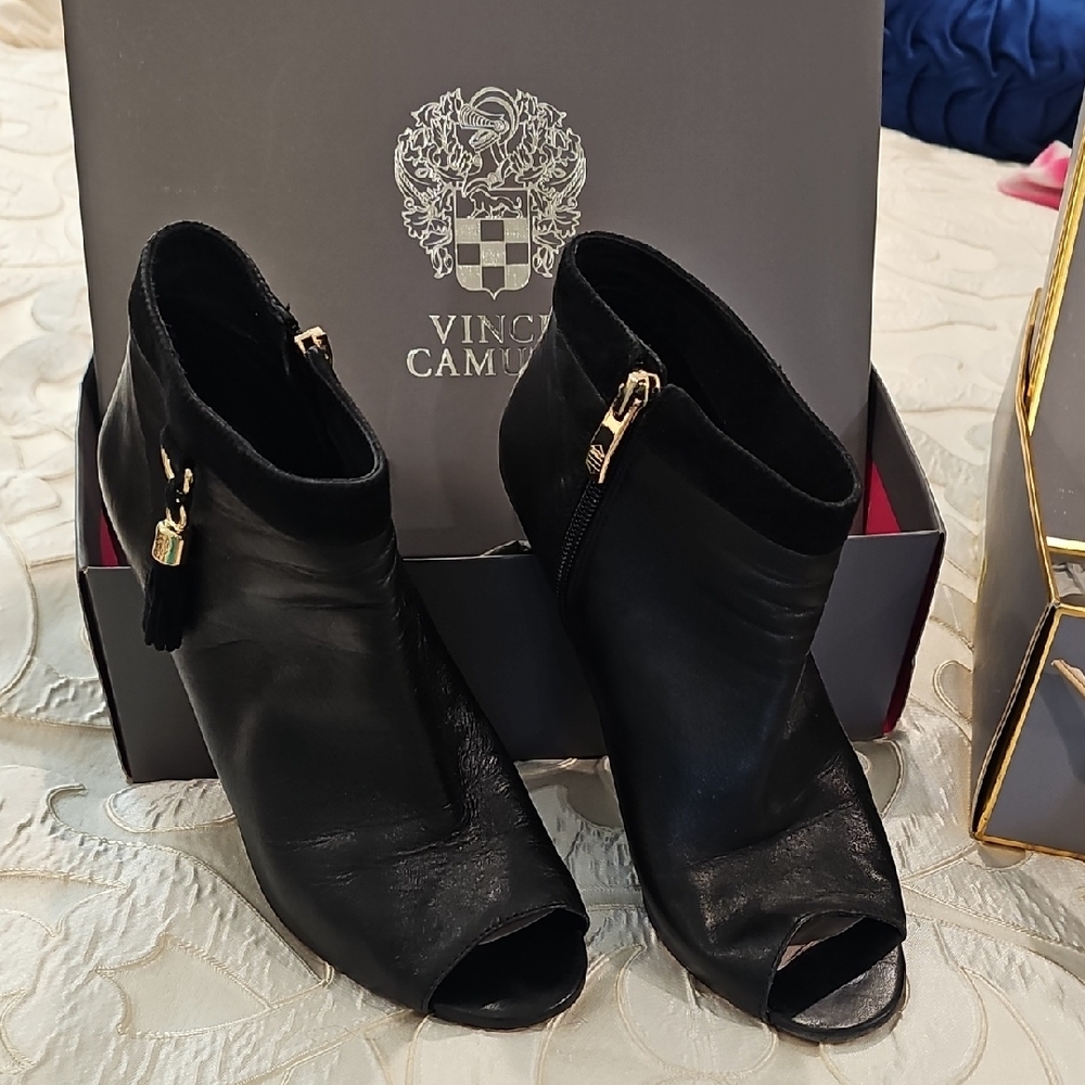 Vince Camuto Black Ankle Booties with Gold Zipper